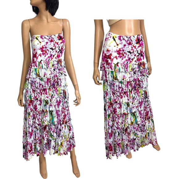 Maxi Skirt Dress M Ruffle Tiered Flowy Colorful Tie Dye Boho Festival Hippie Y2k - Picture 1 of 12